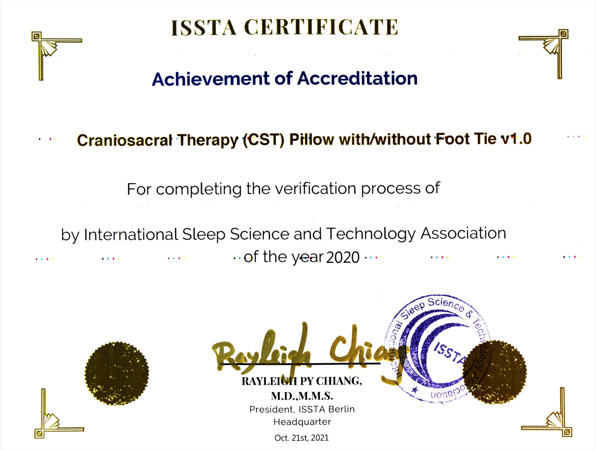 台灣第一張顱薦椎枕具獲國際認證產品